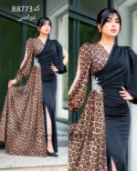 ماکسی مجلسی مزونی زنانه پیراهن مجلسی زنانه پلنگی لباس مجلسی زنانه سایز بزرگ سایزبندی 40 الی 52