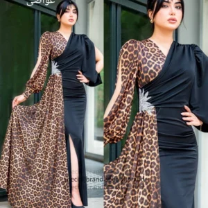 ماکسی مجلسی مزونی زنانه پیراهن مجلسی زنانه پلنگی لباس مجلسی زنانه سایز بزرگ سایزبندی 40 الی 52