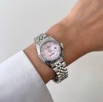 ساعت رولکس زنانه مدل DateJust صفحه صورتی بند استیل ضد آب - تصویر 3